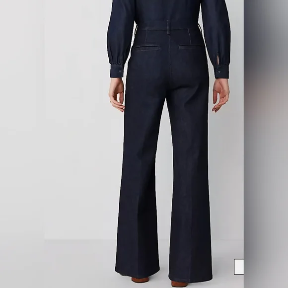 Denim High Rise Trouser with Flare Leg, Ann Taylor Sz 0 - Picture 2 of 10